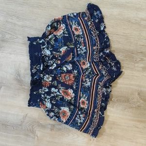 Angie blue floral shorts with elastic waistband size small